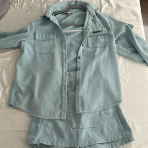 size 0/2, three quarter brand, baby blue color
